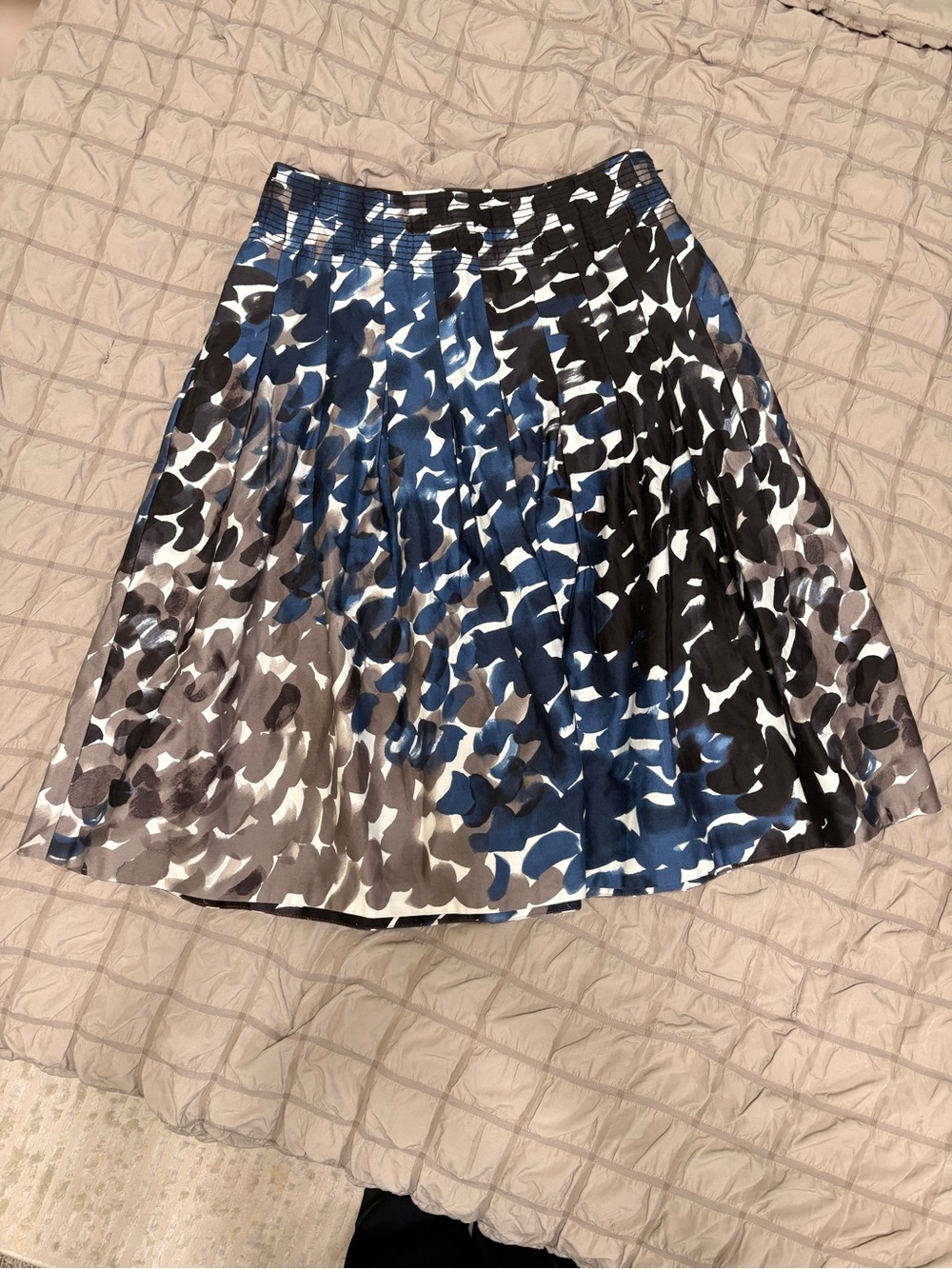 Maeve Blue, Black & Gray Floral Pleated Skater Skirt